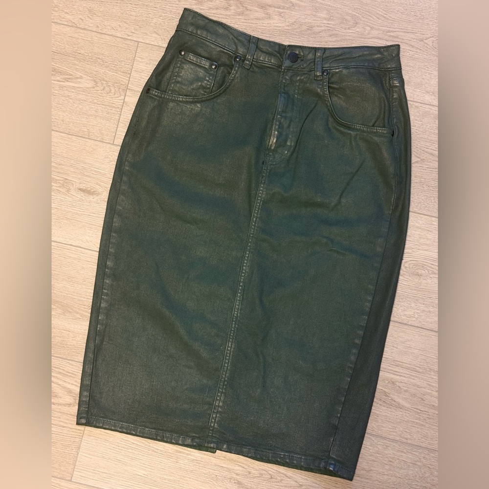 Pilcro Antropoligie Dark Green Coated Pencil Skirt - Picture 3 of 14